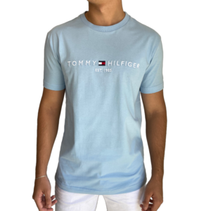 Camiseta masculina logo tommy azul claro